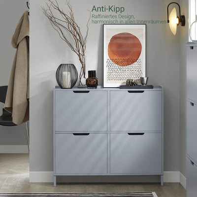 SoBuy | Schuhkipper | Schuhschrank mit 4 Klappen | Schuhkommode | Hellgrau | FSR100-HG