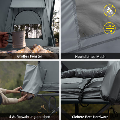 SoBuy | 7in1-Zelt Campingzelt | 2 Personen | Outdoor | Feldbett Hellgrau | 193x188x145cm | OGS32-L-HG