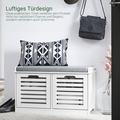 SoBuy | Schuhbank mit Sitzfläche | Sitzkommode mit 2 Türen | Schuhtruhe | Weiß | FSR23-II-W