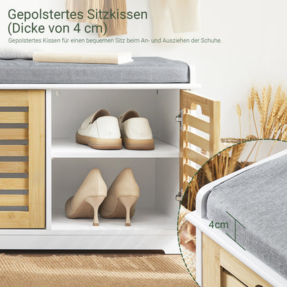 SoBuy | Schuhbank mit Sitzfläche | Sitzkommode mit 2 Türen | Schuhtruhe | Weiß-Natur | FSR23-II-WN