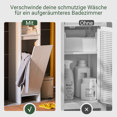 Vorverkauf | SoBuy | Hochschrank mit Wäschesack | Badschrank | Wäscheschrank | Badregal Weiß | BZR158-W