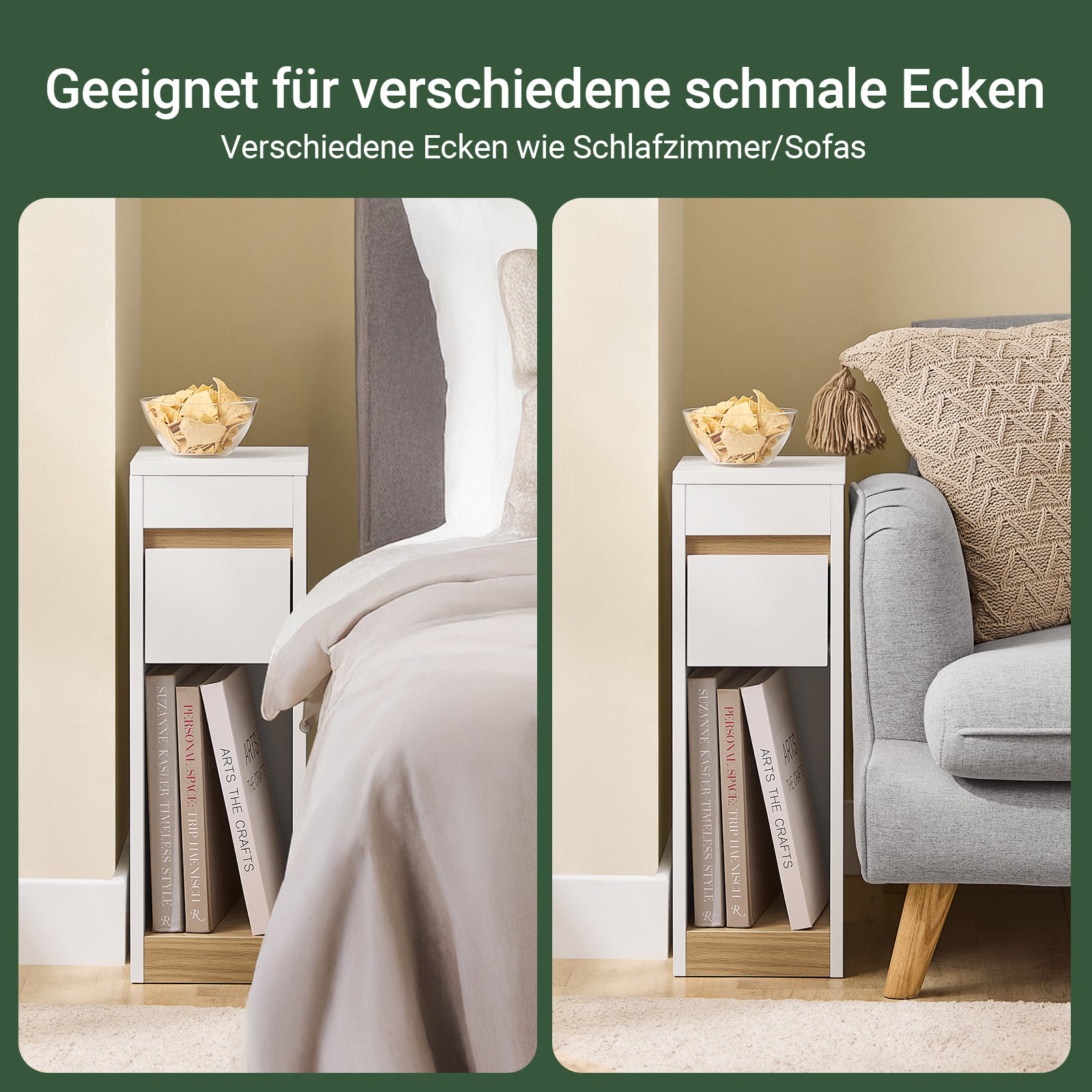 SoBuy | Nachttisch Beistelltisch Sofatisch Teetisch | Weiß-Natur | 20x60x35 cm | FBT163-WN