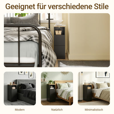 SoBuy Nachttisch schmal 20cm breit mit 2 Schubladen | Beistelltisch Schwarz 60x35cm FBT149-SCH