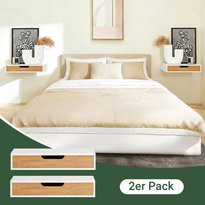 SoBuy | 2er Set Schweberegal Weiß | Hängeschublade | Wandschublade Bambus | FRG92-WNx2