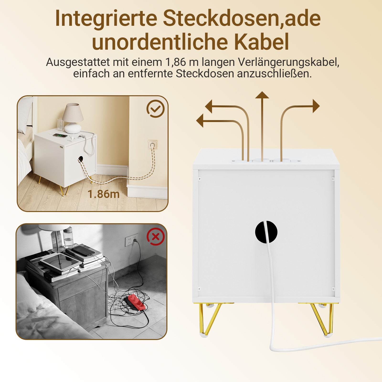 SoBuy | Nachttisch mit 2 Schubladen | Ladefunktion | USB und Type-C | Weiß |  FBT115-E-W