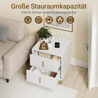 SoBuy | Nachttisch mit 2 Schubladen | Ladefunktion | USB und Type-C | Weiß |  FBT115-E-W