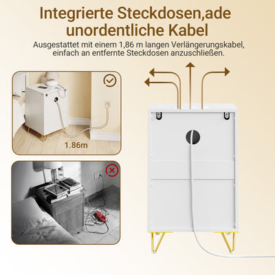 SoBuy | Nachttisch mit 3 Schubladen | Ladefunktion | USB und Type-C | Weiß | FBT115-L-E-W