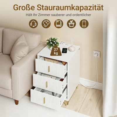 SoBuy | Nachttisch mit 3 Schubladen | Ladefunktion | USB und Type-C | Weiß | FBT115-L-E-W