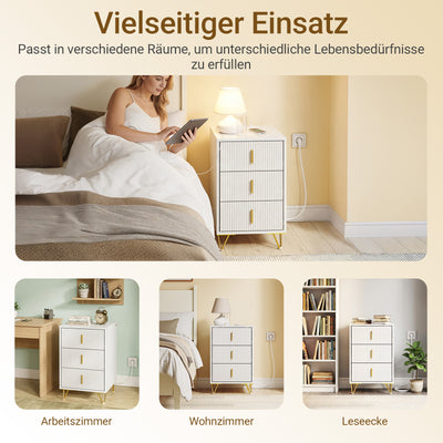 SoBuy | Nachttisch mit 3 Schubladen | Ladefunktion | USB und Type-C | Weiß | FBT115-L-E-W