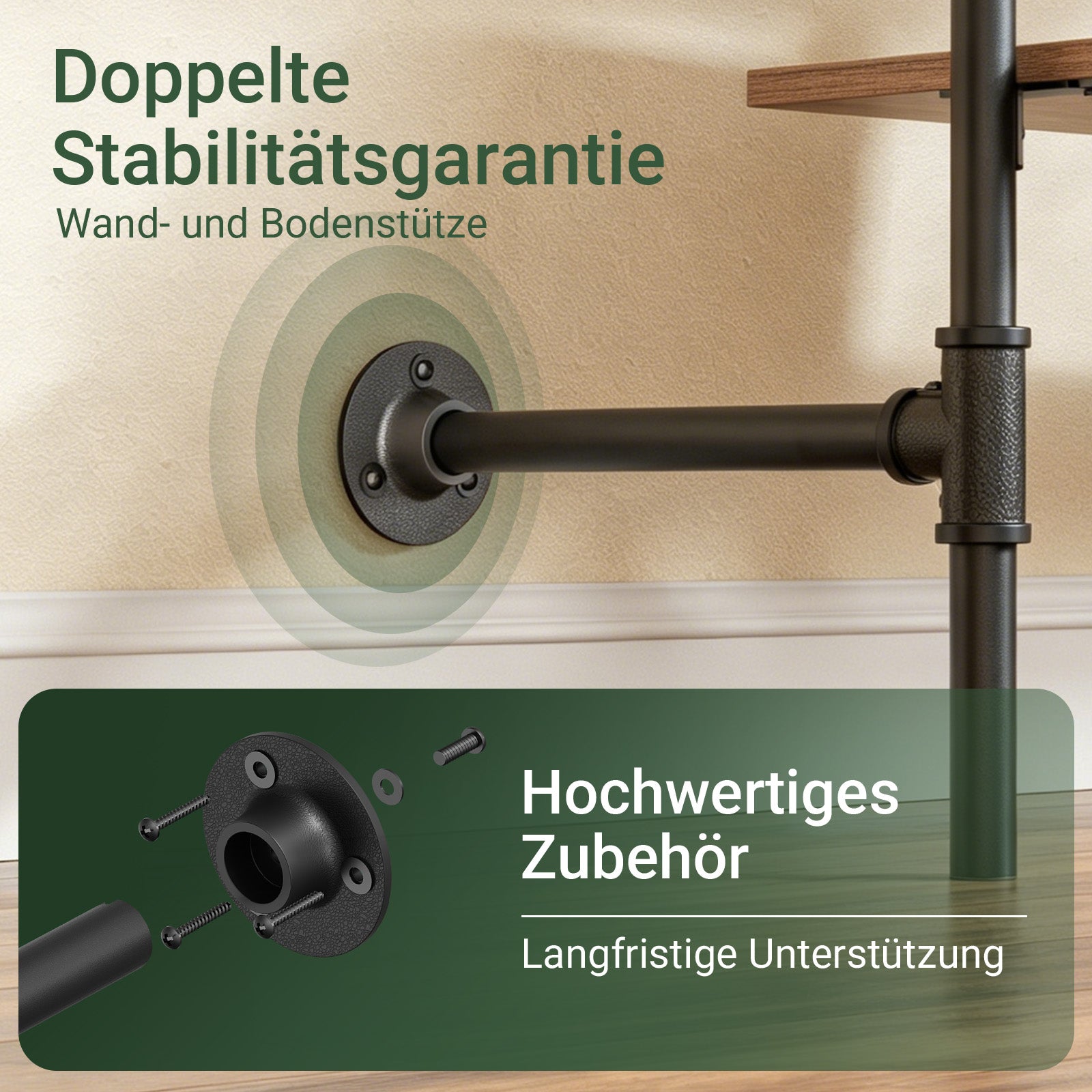 SoBuy Kleiderstange Wandmontage mit 2 MDF Regalböden 45kg Tragkraft  Schwarz KLS20-SCH