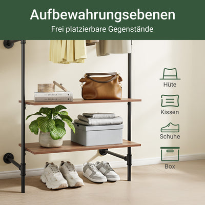 SoBuy Kleiderstange Wandmontage mit 2 MDF Regalböden 45kg Tragkraft  Schwarz KLS20-SCH