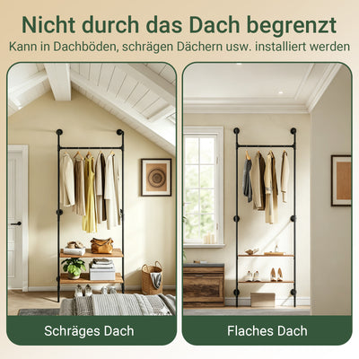 SoBuy Kleiderstange Wandmontage mit 2 MDF Regalböden 45kg Tragkraft  Schwarz KLS20-SCH