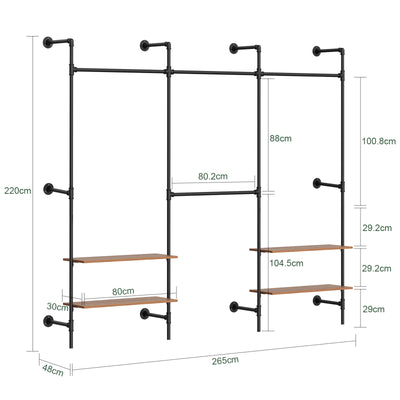 SoBuy Kleiderstange Wandmontage mit 4 MDF Regalböden 120kg Tragkraft  Schwarz KLS19-SCH