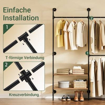 SoBuy Kleiderstange Wandmontage mit 4 MDF Regalböden 120kg Tragkraft  Schwarz KLS19-SCH