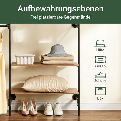 SoBuy Kleiderstange Wandmontage mit 4 MDF Regalböden 120kg Tragkraft  Schwarz KLS19-SCH