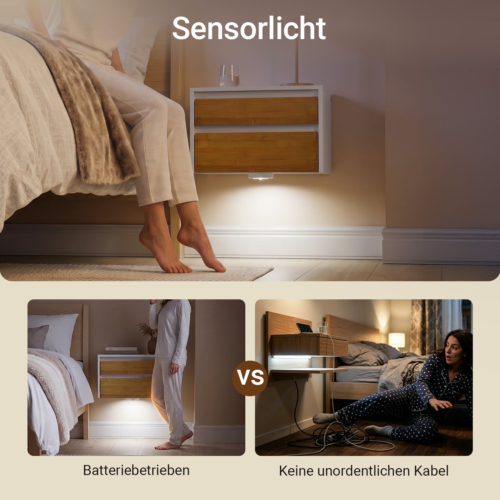 SoBuy Nachttisch hängend mit Sensorlicht und 2 Schublade Weiß FBT175-E-WN
