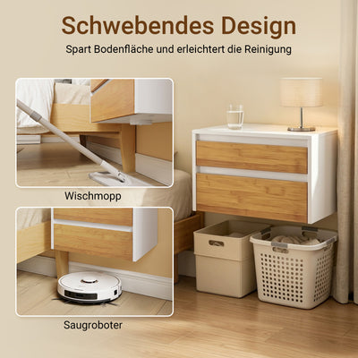 SoBuy Nachttisch hängend mit Sensorlicht und 2 Schublade Weiß FBT175-E-WN
