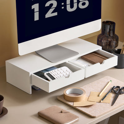 SoBuy | Monitorerhöhung | Monitorständer mit Schubladen | Weiß | BBF02-W