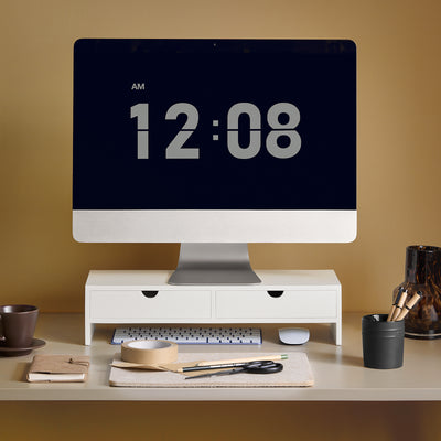 SoBuy | Monitorerhöhung | Monitorständer mit Schubladen | Weiß | BBF02-W