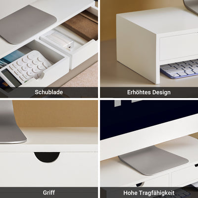 SoBuy | Monitorerhöhung | Monitorständer mit Schubladen | Weiß | BBF02-W