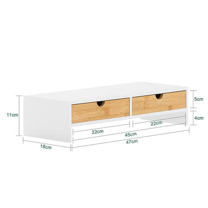 SoBuy | Monitorerhöhung | Monitorständer mit Schubladen | Weiß-Natur | BBF02-WN