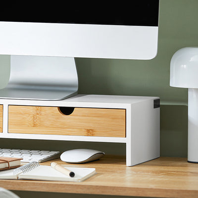SoBuy | Monitorerhöhung | Monitorständer mit Schubladen | Weiß-Natur | BBF02-WN