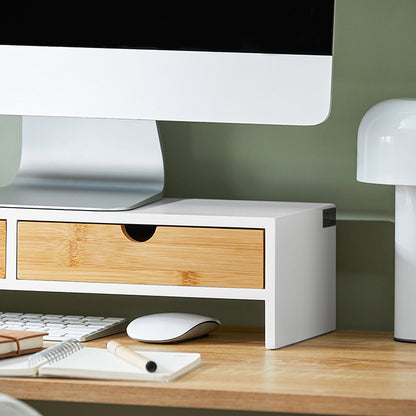 SoBuy | Monitorerhöhung | Monitorständer mit Schubladen | Weiß-Natur | BBF02-WN