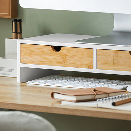 SoBuy | Monitorerhöhung | Monitorständer mit Schubladen | Weiß-Natur | BBF02-WN