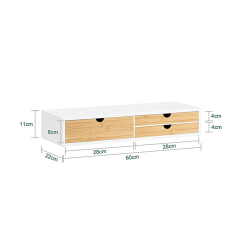 SoBuy | Monitor Bildschirm Ständer | Monitorerhöhung | Monitorständer mit 3 Schubladen | BBF11-WN