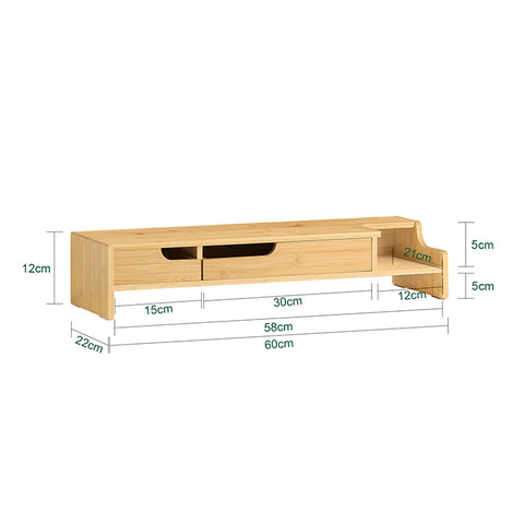 SoBuy | Monitorerhöhung | Monitorständer mit 2 Schubladen | Natur | BBF12-N