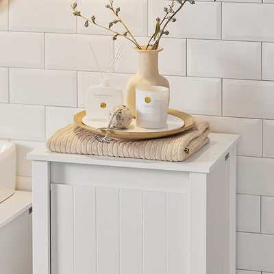 SoBuy | Wäscheschrank mit ausklappbarem Wäschesack | Wäschesammler | Wäschekorb | Weiß | BZR100-W