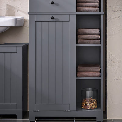 SoBuy | Hochschrank mit Wäschesack | Badschrank | Wäscheschrank | Badregal | Dunkelgrau | BZR104-DG