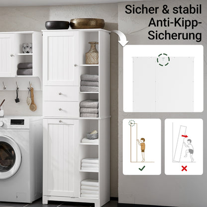 SoBuy | Hochschrank | mit ausklappbarem Wäschesack | Badschrank | Badregal | Weiß | BZR104-W