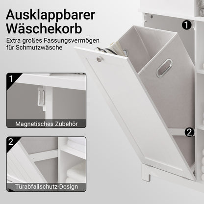 SoBuy | Hochschrank | mit ausklappbarem Wäschesack | Badschrank | Badregal | Weiß | BZR104-W