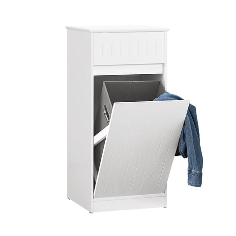 SoBuy | Wäscheschrank mit ausklappbarem Wäschetruhe | Wäschesammler | Wäschekorb | Weiß | BZR110-W