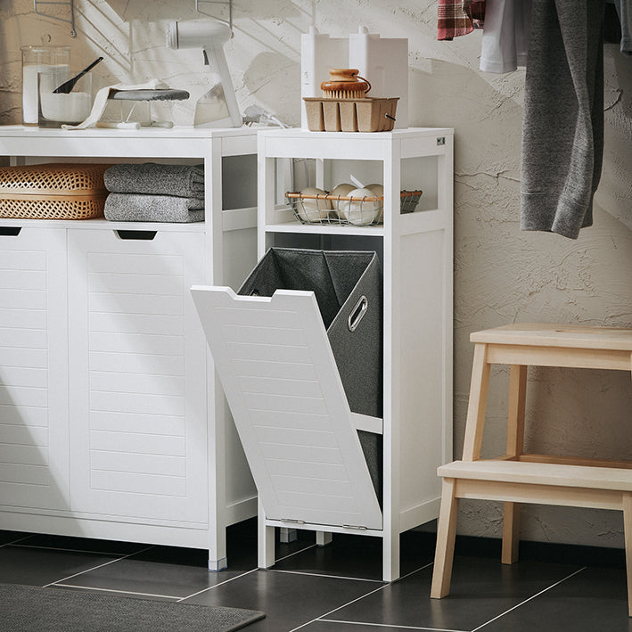 SoBuy | Wäscheschrank | mit ausklappbarem Wäschesack | Wäschesammler | Badschrank | Weiß | BZR122-W