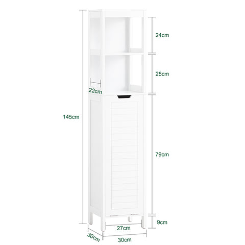 SoBuy | Hochschrank mit Wäschesack | Badschrank | Wäscheschrank | Badregal | Weiß | BZR123-W