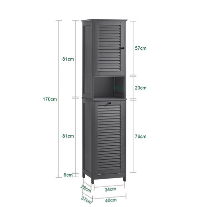 SoBuy | Hochschrank mit ausklappbarem Wäschesack | schmal Wäscheschrank | Badregal | Dunkelgrau | BZR124-DG