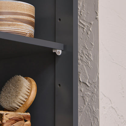 SoBuy | Hochschrank mit ausklappbarem Wäschesack | schmal Wäscheschrank | Badregal | Dunkelgrau | BZR124-DG