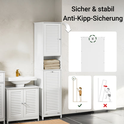 SoBuy | Hochschrank | mit ausklappbarem Wäschesack | schmal Wäscheschrank | Badregal | Weiß | BZR124-W