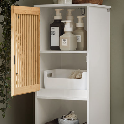 SoBuy | Hochschrank | Badschrank | schmal Badregal | Badmöbel | Weiß-Natur | BZR127-W
