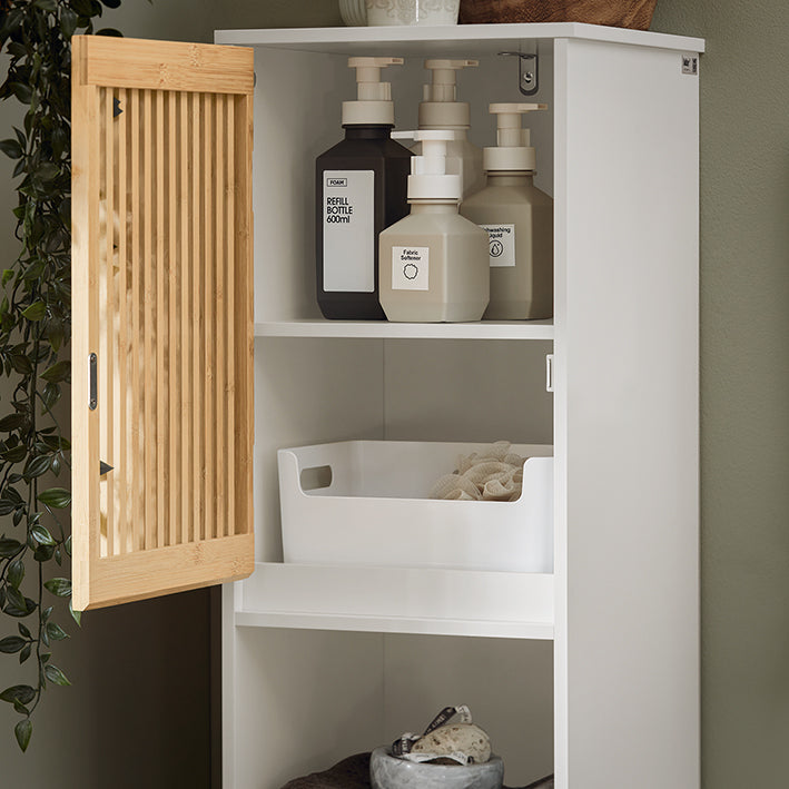 SoBuy | Hochschrank | Badschrank | schmal Badregal | Badmöbel | Weiß-Natur | BZR127-W