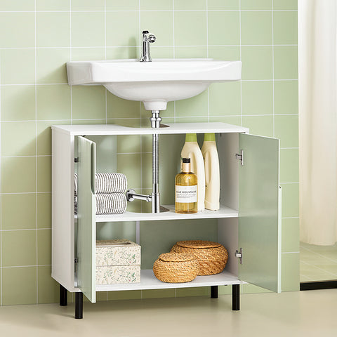 SoBuy | Waschbeckenunterschrank | Badezimmerschrank | Waschtisch | Weiß-Grün | BZR139-GR