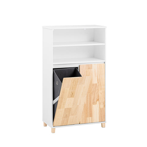 SoBuy | Wäscheschrank mit Wäschesack | Badschrank | Badregal | Weiß-Natur | BZR143-WN