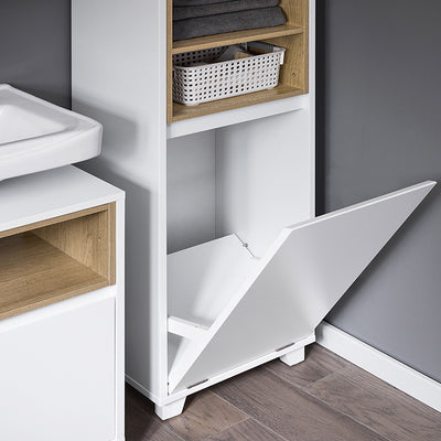 SoBuy | Wäscheschrank mit ausklappbarem Wäschesack | Wäschesammler | Wäschetruhe | BZR146-W