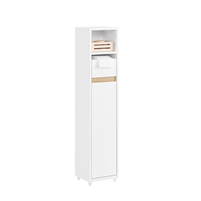 SoBuy Badezimmerschrank für Enge Räume mit verstellbarem Regal und Schublade, schmales Badregal -platzsparendes Toilettenschrank in Holz Weiß