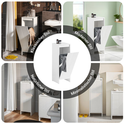 Vorverkauf | SoBuy | Wäscheschrank mit Wäschesack | Wäschesammler | Wäschekorb Weiß | BZR154-W