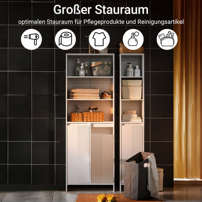 SoBuy Badschrank mit 2 Wäschesäcken Hochschrank Wäscheschrank Aufbewahrungssäule Weiß BZR155-W –