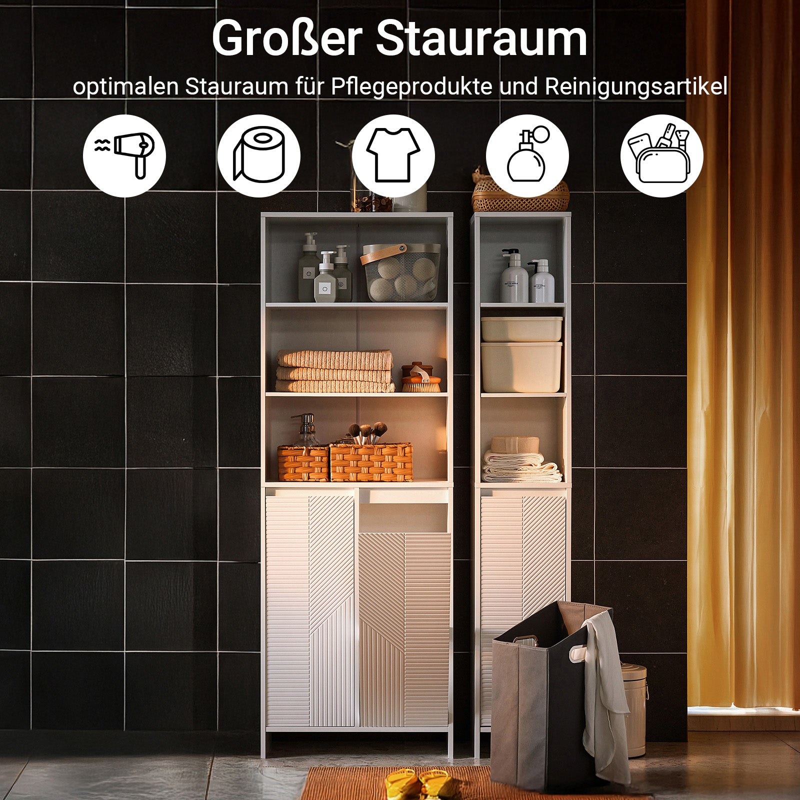 SoBuy | Badschrank mit 2 Wäschesäcken | Hochschrank | Wäscheschrank | Weiß | BZR155-W