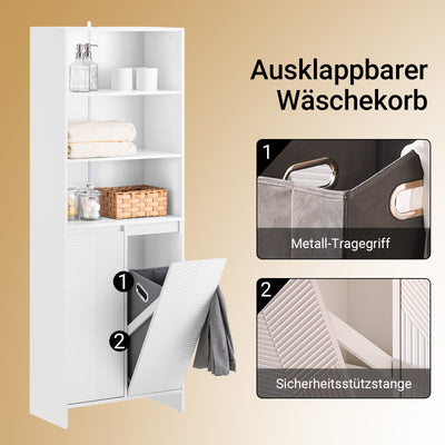 SoBuy | Badschrank mit 2 Wäschesäcken | Hochschrank | Wäscheschrank | Weiß | BZR155-W